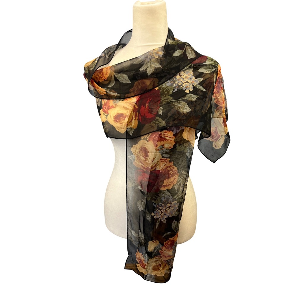 Lauren Ralph Lauren Dark Floral Silk Scarf English Countryside Old Money